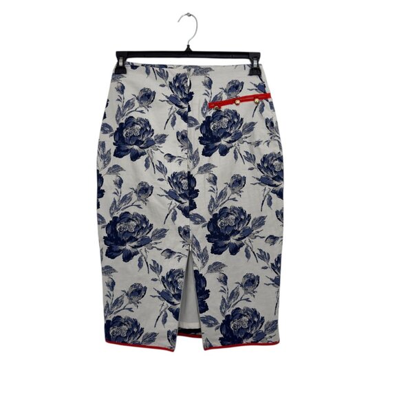 Eva Mendes Floral Blazer SZ 6 & Pencil Skirt SZ 0 Suit Set Off White/Blue/ Lined - Picture 8 of 16